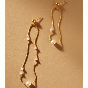 Anthropologie Larkin Assymetric Pearl Chain Hoop Earrings